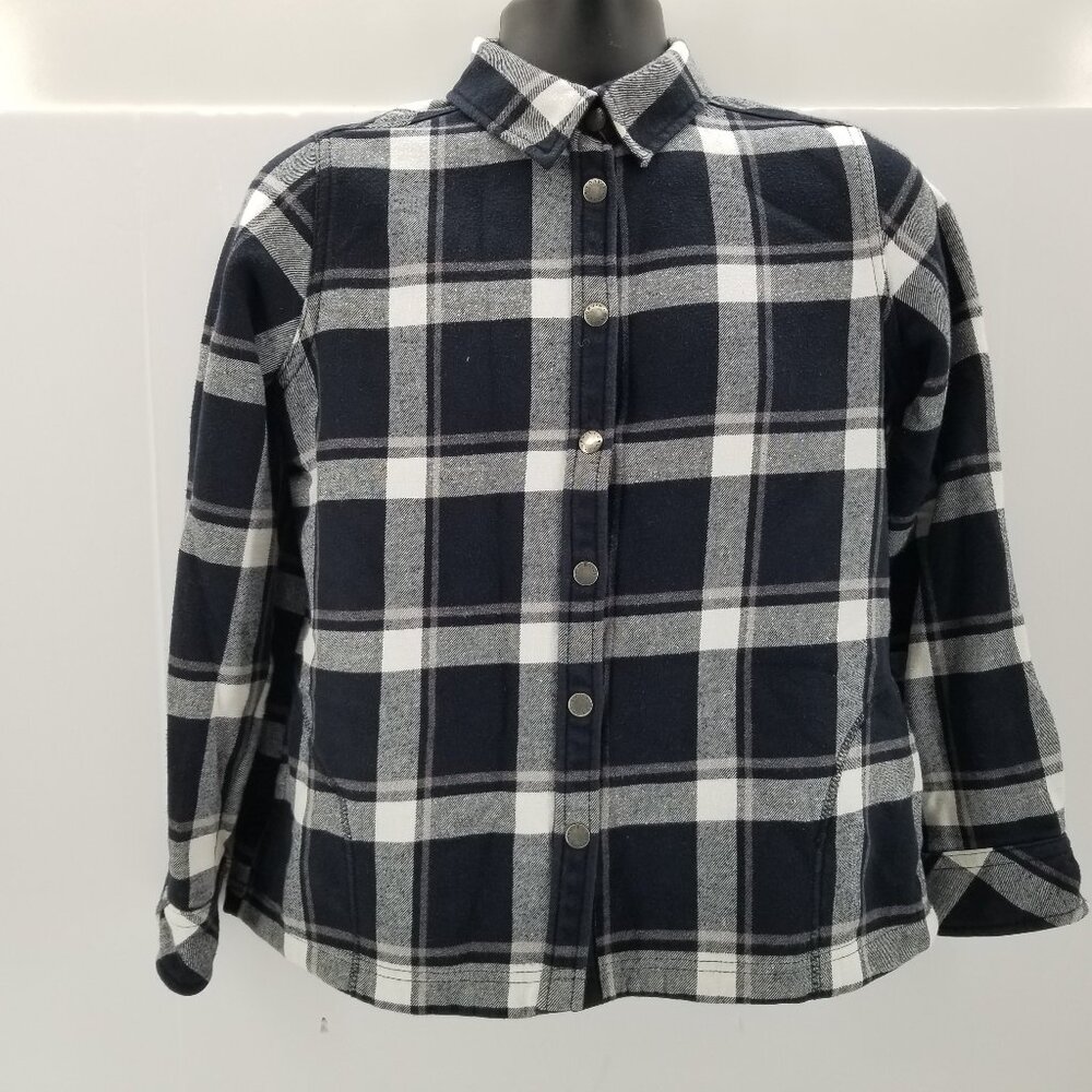 ORVIS Women’s Black Plaid Flannel Snap Front Fleece Lined  Shirt/Jacket Size M